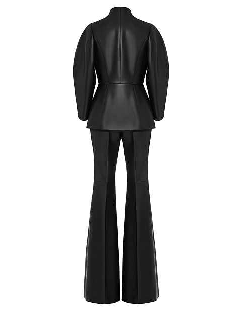 Black Leather Two-piece Suit With Flared Trousers, 2