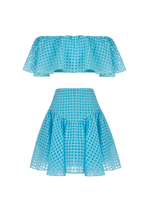 Blue Checked Chiffon Top & Mini Skirt, 2 Blue Checked Chiffon Top & Mini Skirt, 2