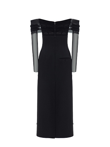 Black midi dress with fringe, 2