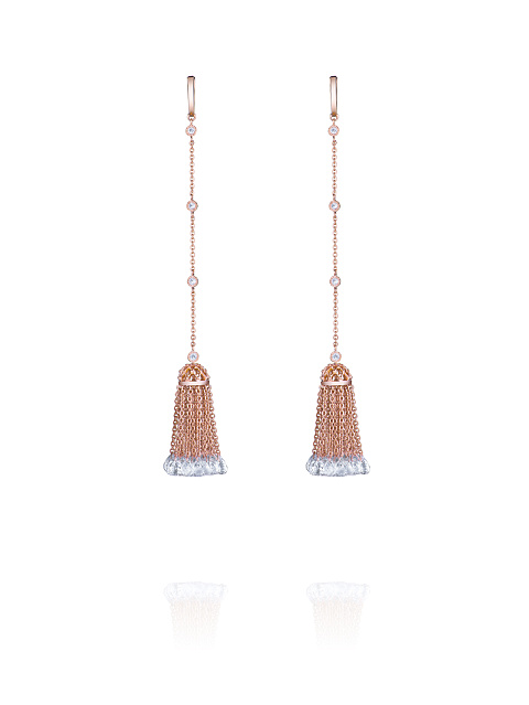 Rose Gold, Topaz & Rock Crystal Short Tassel Earrings, 1