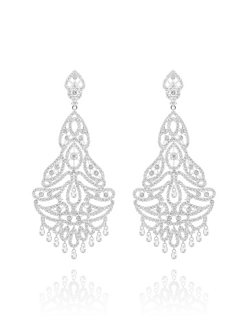 Briolette, Round Diamond & White Gold Earrings, 1