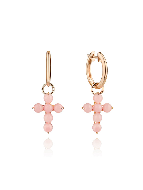 Rose gold hoops with cross pendants set with pink opal, 1