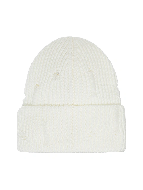 White Distressed Knitted Hat, 2