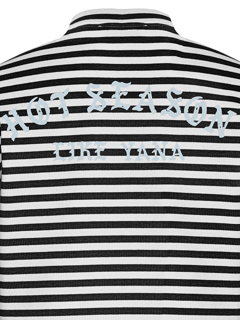 Black and white cotton striped top with light blue print, 3