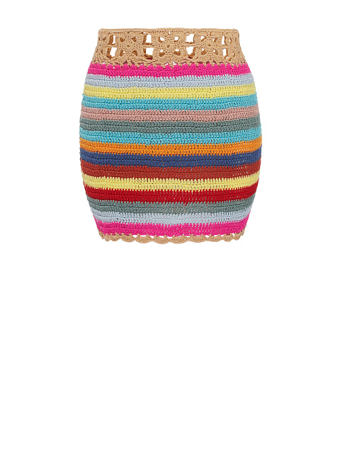 Beige Crochet Knitted Mini Skirt, 1