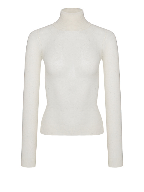 White Sheer Merino Wool Turtleneck, 1