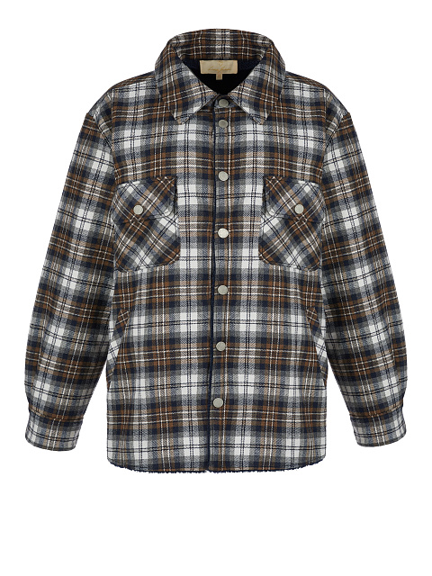 Dark Brown Checked Navy Faux Fur Lined Shirt, 1