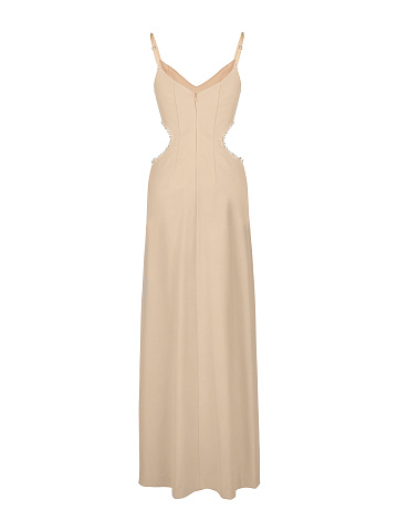 Crystals Embellished Beige Cut Out Maxi Dress, 2