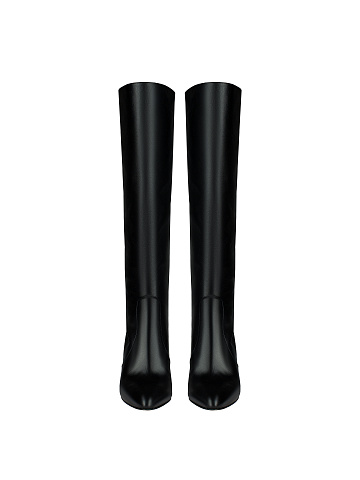 Black Leather Heeled Knee High Boots, 2