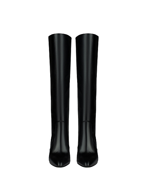 Black Leather Heeled Knee High Boots, 2