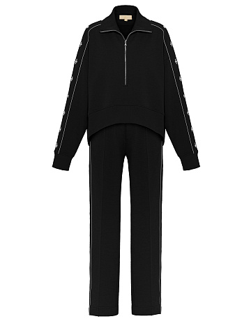 Black tracksuit with cropped sweatshirt and cornflower embroidery, 1
