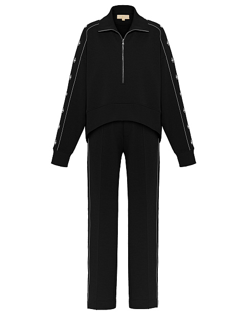 Black tracksuit with cropped sweatshirt and cornflower embroidery, 1