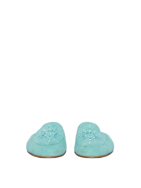 Turquoise Embroidered Suede Mules, 2 Turquoise Embroidered Suede Mules, 2