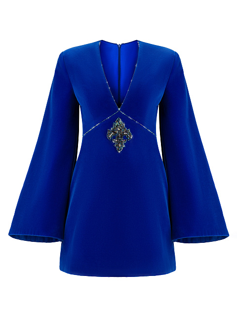 Blue Velvet Embroidered Mini Dress, 1