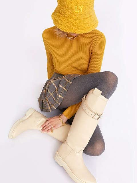 Grey & Beige Checked Mini Skirt, 5