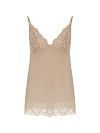 Платье комбинация из бежевого крепового шифона, мини с кружевом по низу и лифу Платье комбинация из бежевого крепового шифона, мини с кружевом по низу и лифу