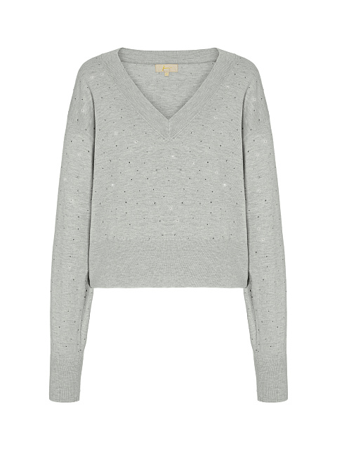 Grey Rhinestone Cashmere Pullover, 1