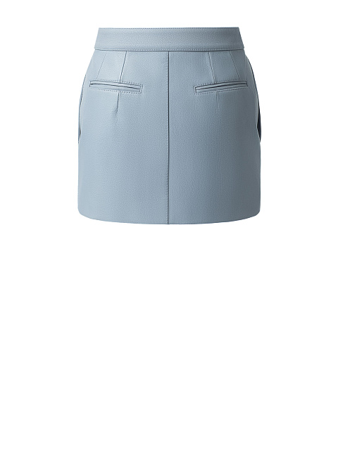 Юбка мини из серо-голубой натуральной кожи, 5