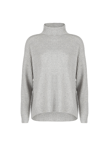 Grey Cashmere Ribbed Knit Sweater, 1