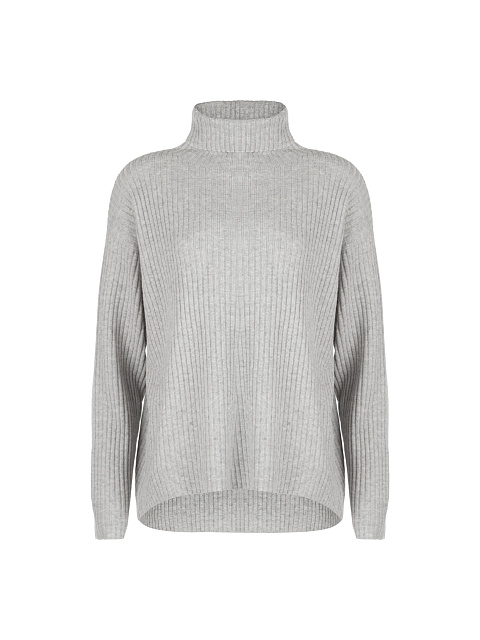 Grey Cashmere Ribbed Knit Sweater, 1