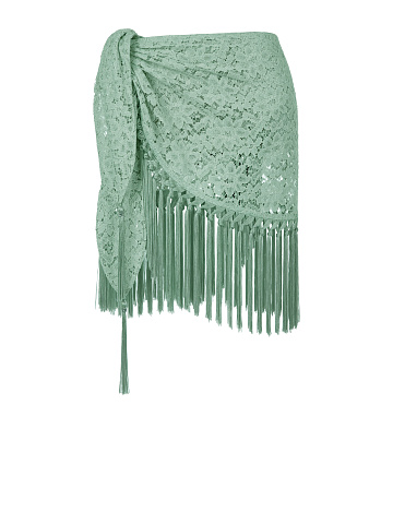 Green Lace Cotton Mini Wrap Skirt, 1