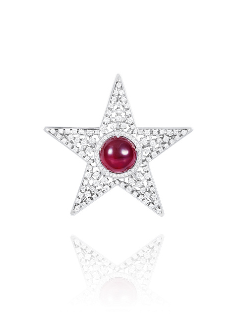 Ruby Cabochon & White Gold "Star" Brooch, 1