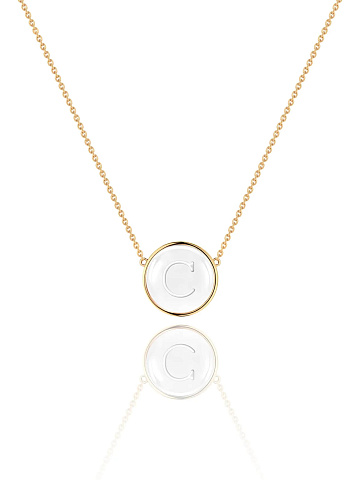 Yellow gold necklace with a C letter pendant and rock crystal, 1