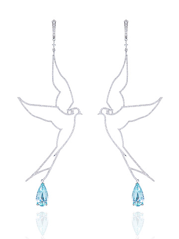 White Gold, Aquamarine & Diamonds Long Earrings, 1