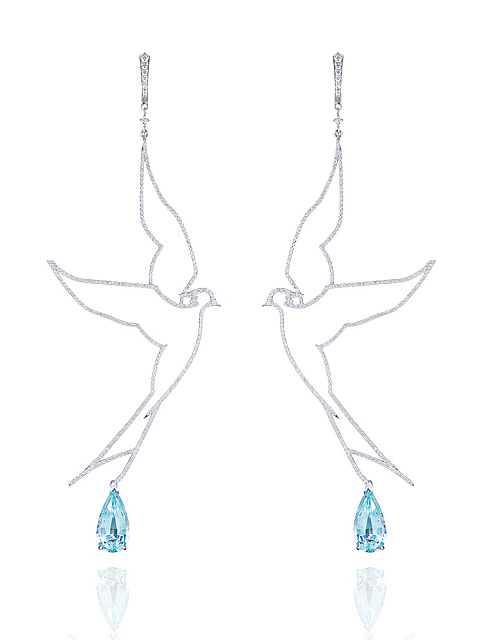 White Gold, Aquamarine & Diamonds Long Earrings, 1