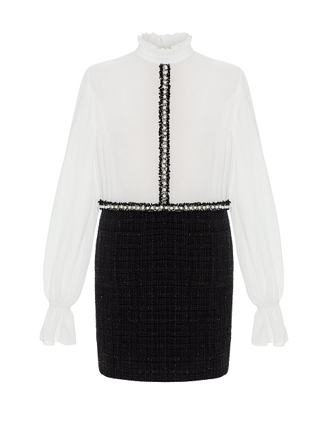 Black and white chiffon and tweed mini dress, 1