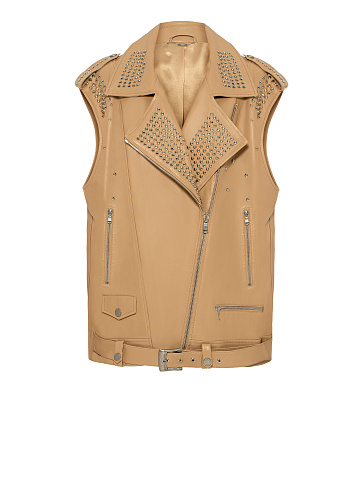 Light Beige Oversized Studded Leather Vest, 1