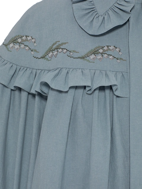 Light Blue Embroidery & Ruffle Cotton Shirt, 4