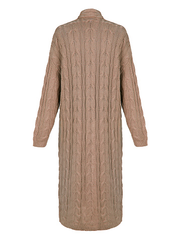 Brown Tencel & Silk Cable Knit Long Cardigan, 2