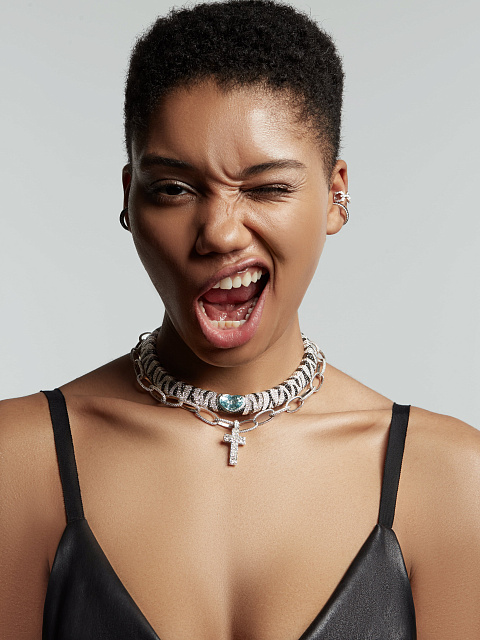 Tourmaline Paraiba & Round Diamond & White Gold Necklace, 5