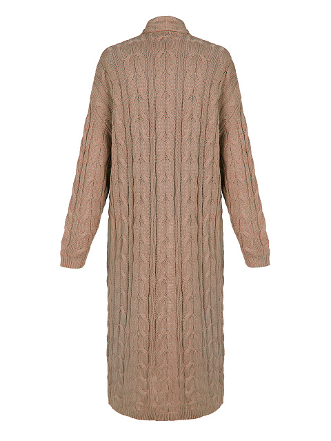 Brown Tencel & Silk Cable Knit Long Cardigan, 2