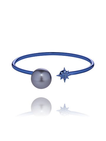 Pearl, Round Sapphire & Black Gold Bracelet, 1