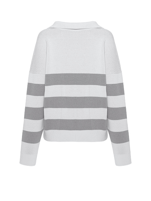 White & Grey Striped Cotton Pullover, 2