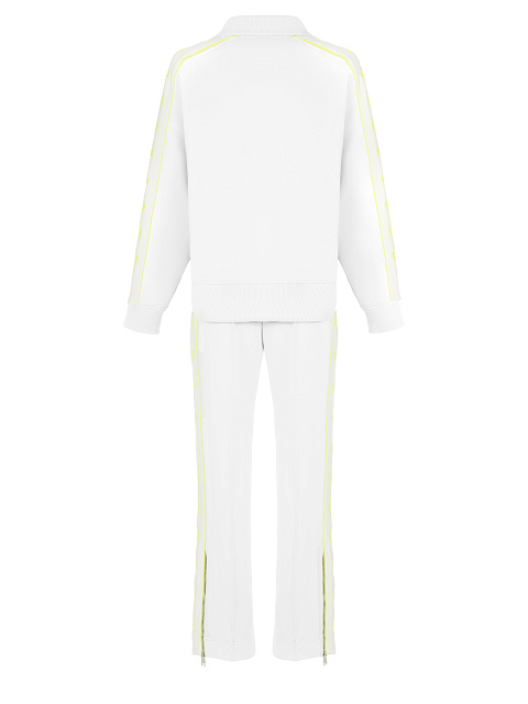 White & Neon Yellow Lily Embroidered Jersey Suit, 2
