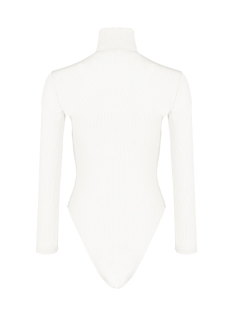 White Ribbed Cotton L/S Turtleneck Bodysuit, 3