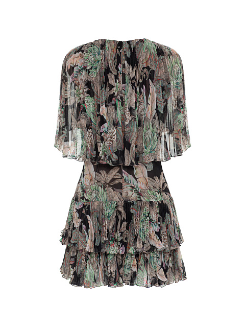 Black Floral Print Chiffon Mini Dress, 5