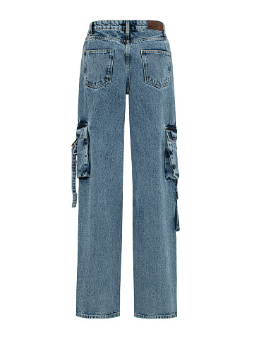 Blue Wide Leg Cargo Jeans, 2