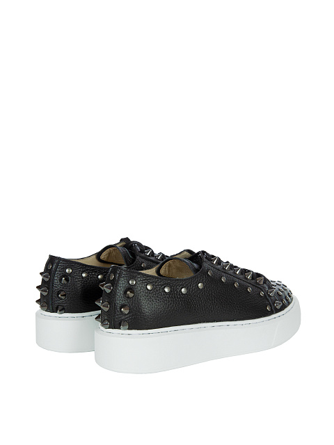 Black Leather Studded Chunky Sneakers, 3