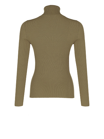 Khaki Green Rib Knit Jersey Turtleneck, 2