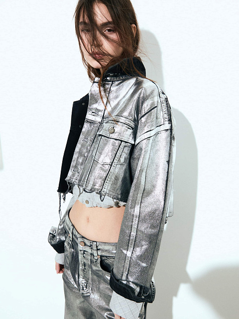 Silver Plated Black Denim Jacket, 7 Silver Plated Black Denim Jacket, 7