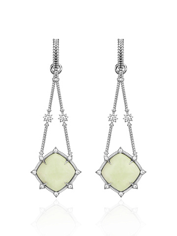 Chrysoprase & Cubic Zirkonia & Silver Earrings, 1