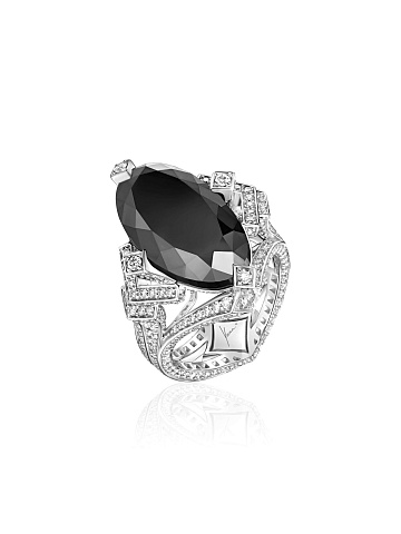 White gold ring with an oval-cut black diamond, 1