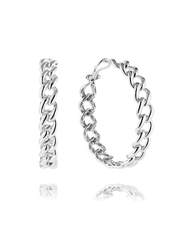 White Gold Chain Hoop Earrings, 1