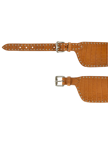 Brown Crocodile Studs Trimmed Belt, 2