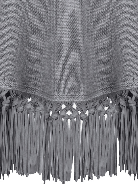 Grey Cashmere Fringed Poncho, 3