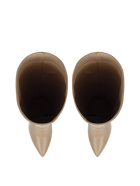 Eggshell Cream Leather Stiletto Boots, 4